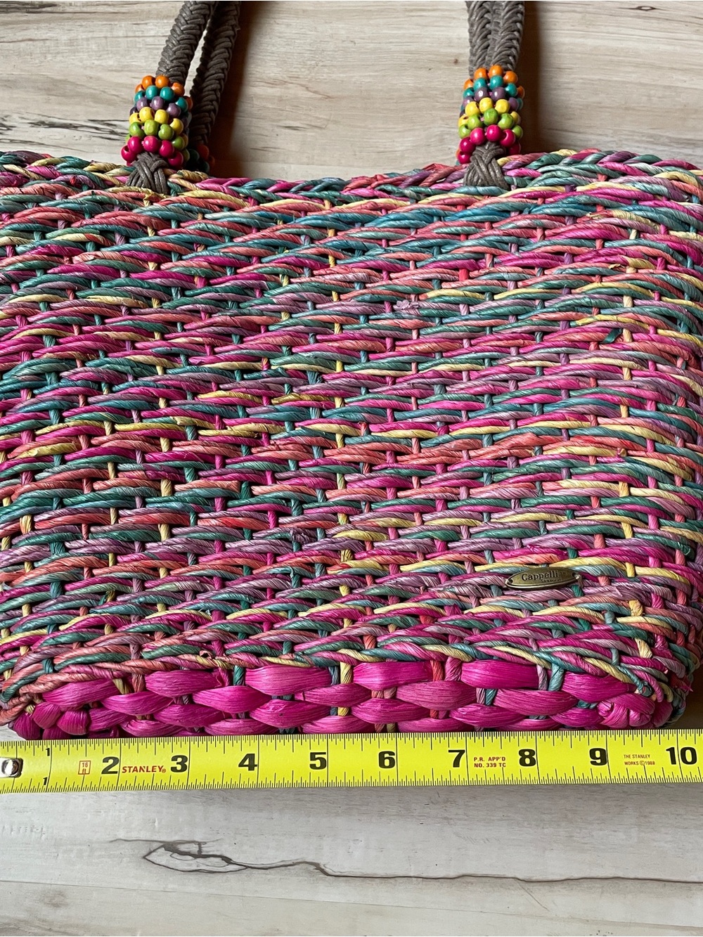 Cappelli Bright Pink Multicolor Woven Straw Tote Bag - Beach & Everyday - Picture 13 of 15
